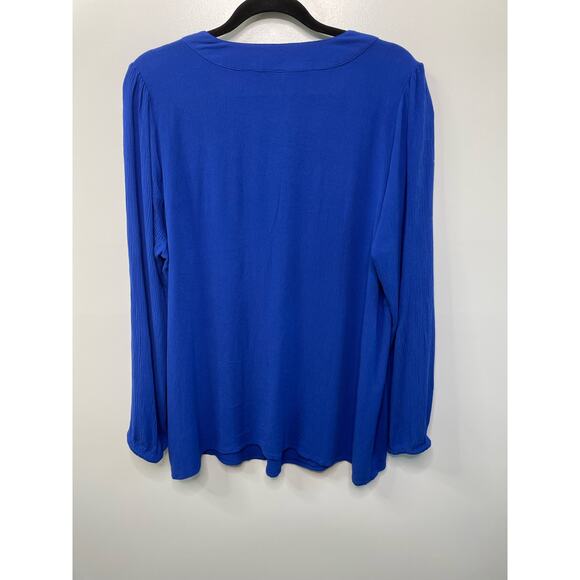 Torrid Long Sleeve Front Lace Up Tassel Blouse Blue Crinkle Gauze 1X Boho Plus - Picture 5 of 8